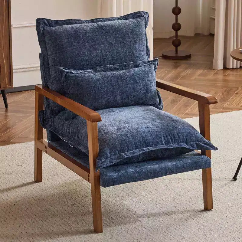 Fauteuil d'appoint en chenille avec oreiller lombaire – Structure en bois massif, revêtement en velours