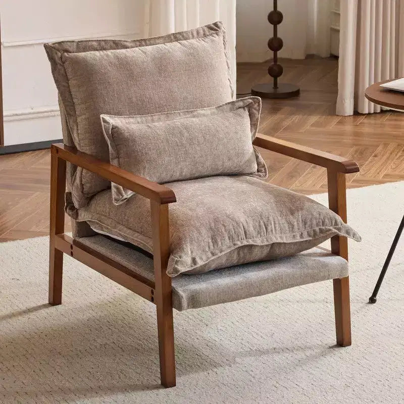 Fauteuil d'appoint en chenille avec oreiller lombaire – Structure en bois massif, revêtement en velours