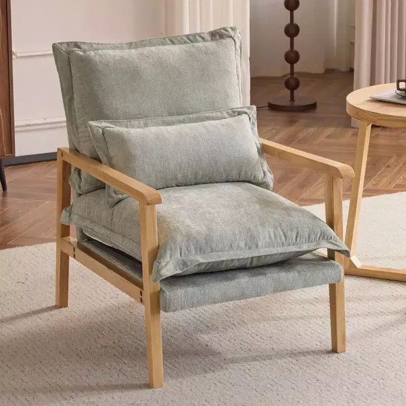 Fauteuil d'appoint en chenille avec oreiller lombaire – Structure en bois massif, revêtement en velours