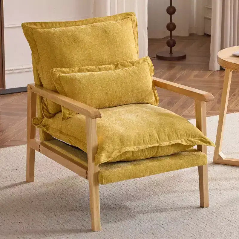 Fauteuil d'appoint en chenille avec oreiller lombaire – Structure en bois massif, revêtement en velours