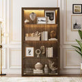 Famapy Brown Glass Cabinet Display Cabinet with LED Lights and Press-to-open Doors