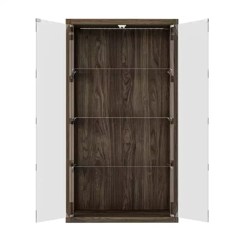 Vitrine en verre avec lumières LED et portes à ouverture par pression – 160 cm H, marron