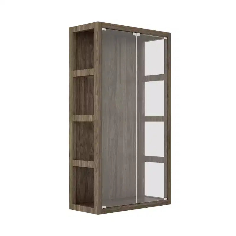 Vitrine en verre avec lumières LED et portes à ouverture par pression – 160 cm H, marron