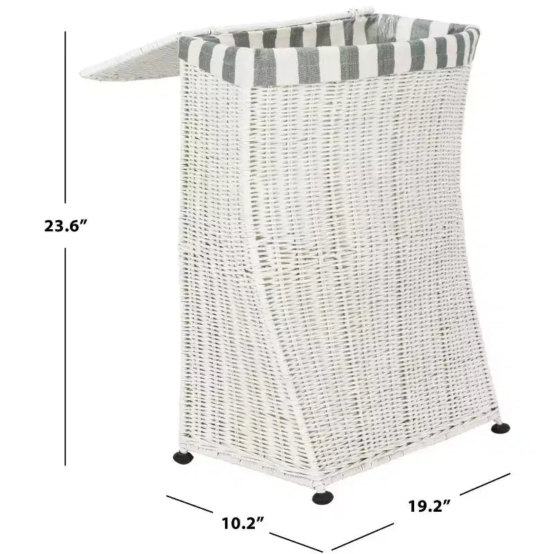 Panier à Linge en Rotin avec Couvercle – Blanc, Cadre Acajou, 75 Litres