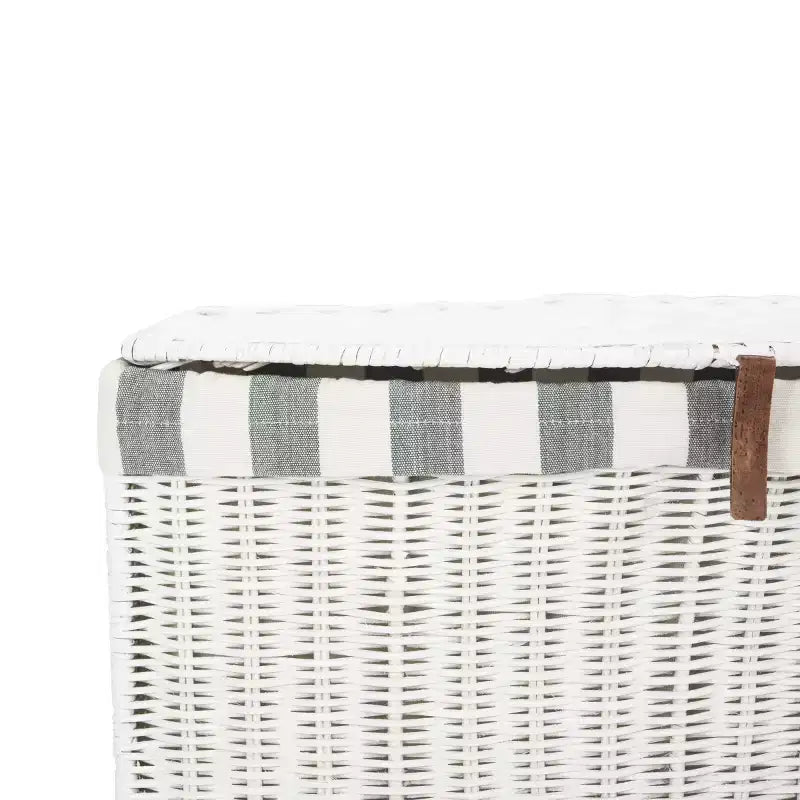 Panier à Linge en Rotin avec Couvercle – Blanc, Cadre Acajou, 75 Litres