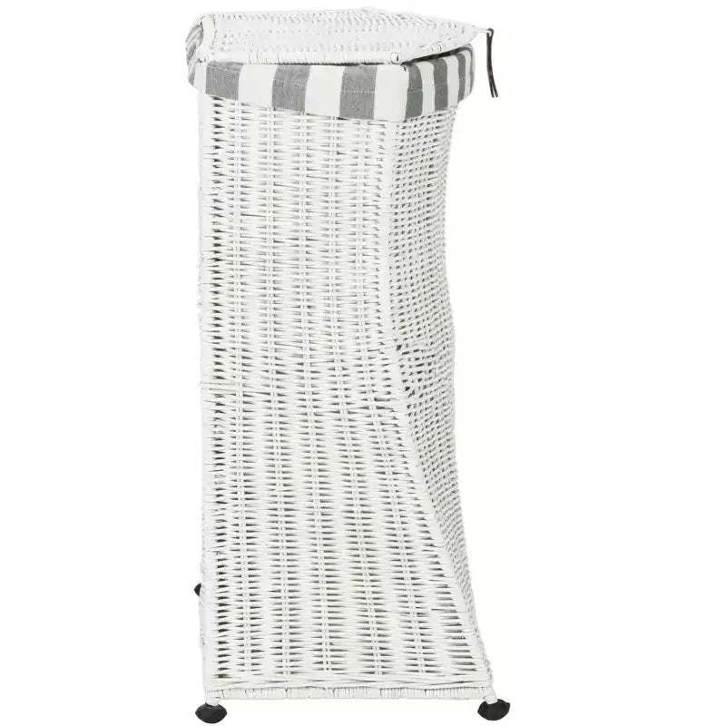 Panier à Linge en Rotin avec Couvercle – Blanc, Cadre Acajou, 75 Litres