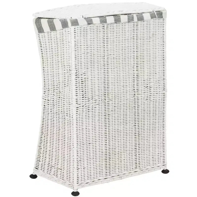 Panier à Linge en Rotin avec Couvercle – Blanc, Cadre Acajou, 75 Litres