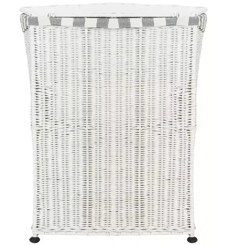 Panier à Linge en Rotin avec Couvercle – Blanc, Cadre Acajou, 75 Litres