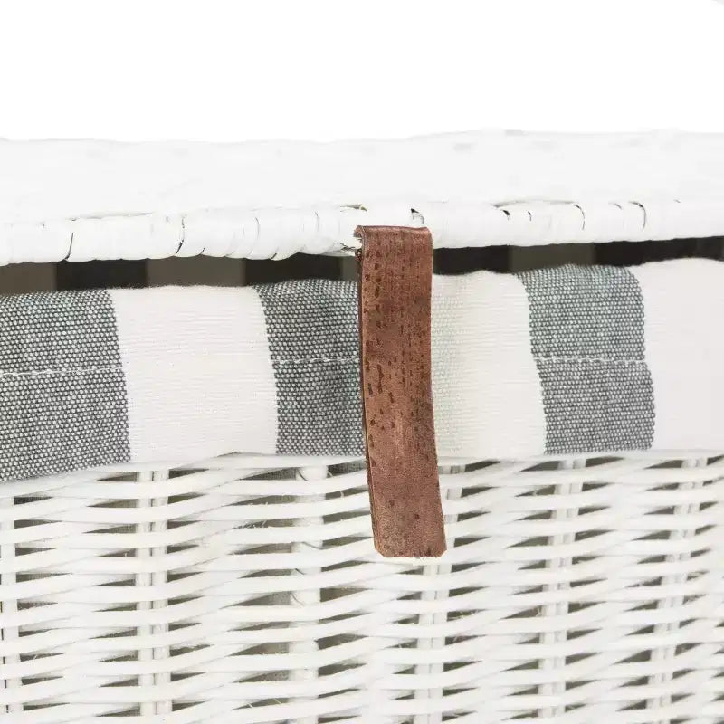 Panier à Linge en Rotin avec Couvercle – Blanc, Cadre Acajou, 75 Litres