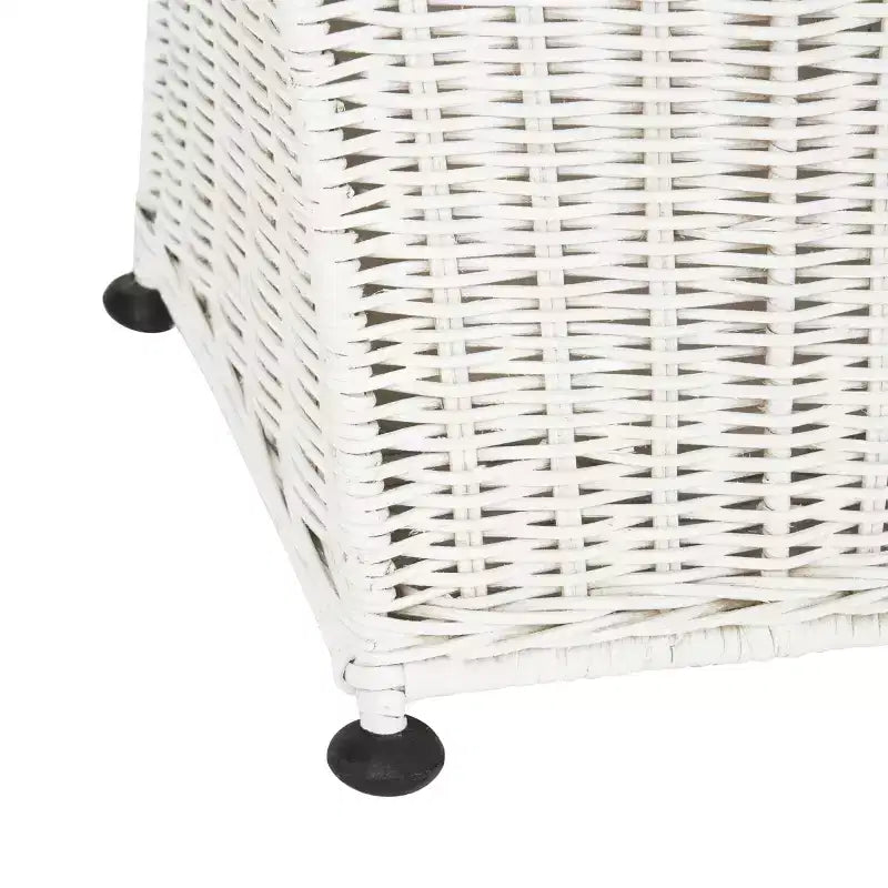 Panier à Linge en Rotin avec Couvercle – Blanc, Cadre Acajou, 75 Litres