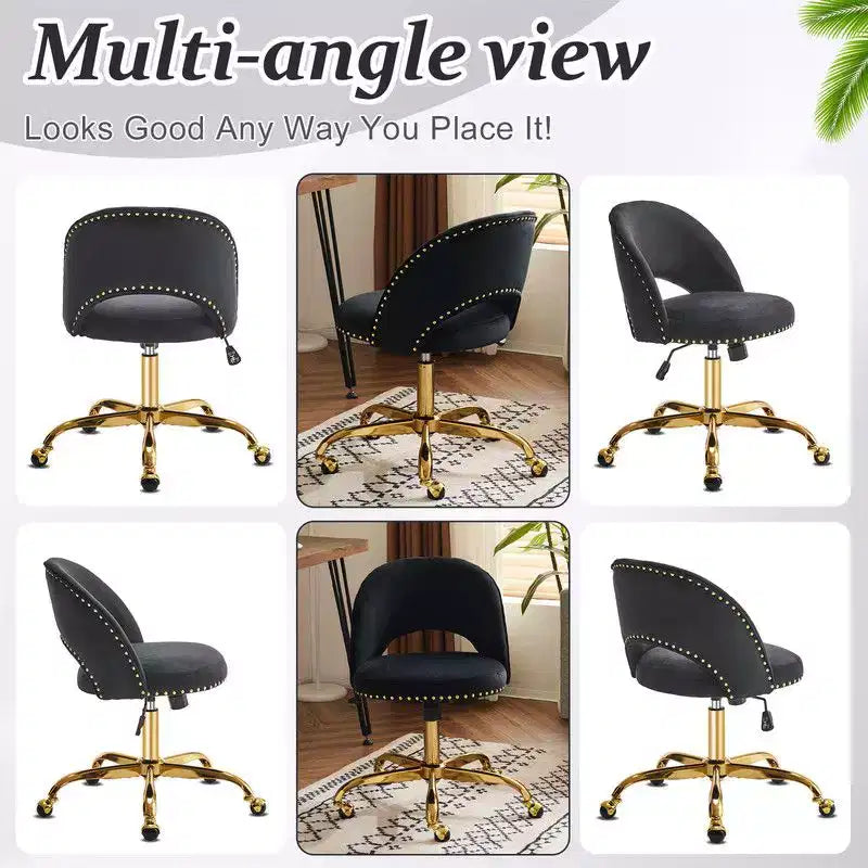 Fauteuil de bureau en velours – Hauteur réglable 48-58 cm, pivotant à 360°, 150 kg, avec roulettes