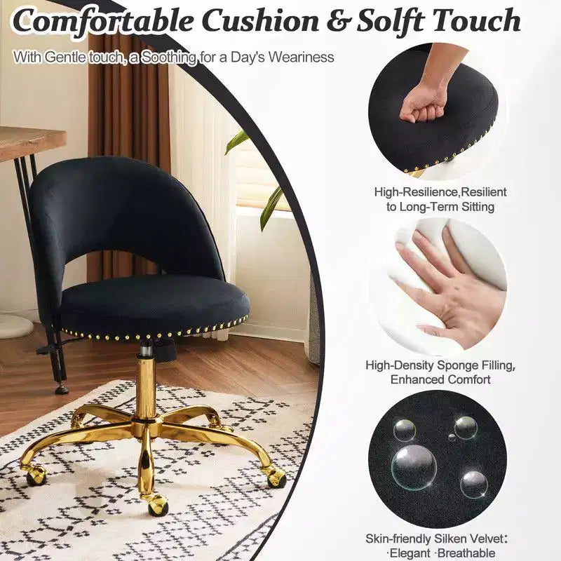 Fauteuil de bureau en velours – Hauteur réglable 48-58 cm, pivotant à 360°, 150 kg, avec roulettes
