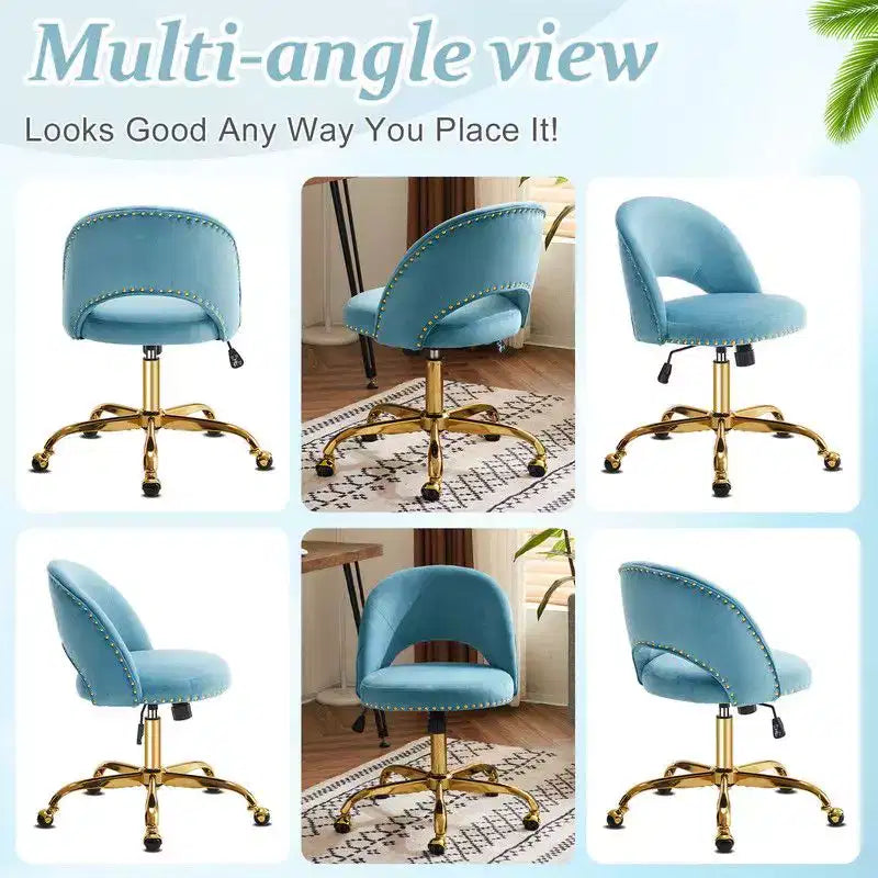 Fauteuil de bureau en velours – Hauteur réglable 48-58 cm, pivotant à 360°, 150 kg, avec roulettes