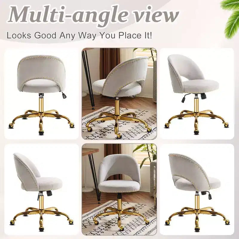 Fauteuil de bureau en velours – Hauteur réglable 48-58 cm, pivotant à 360°, 150 kg, avec roulettes