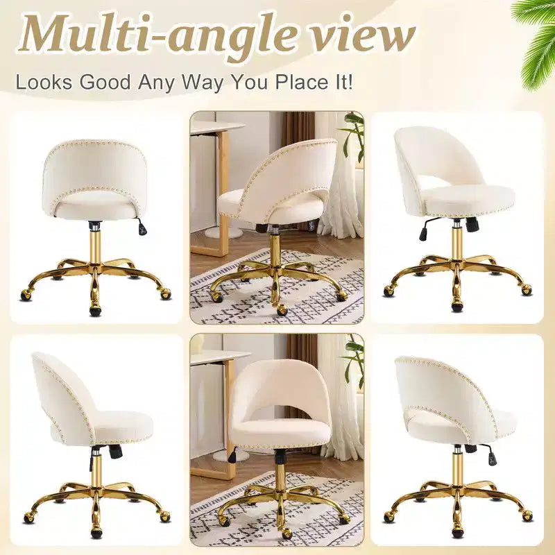 Fauteuil de bureau en velours – Hauteur réglable 48-58 cm, pivotant à 360°, 150 kg, avec roulettes