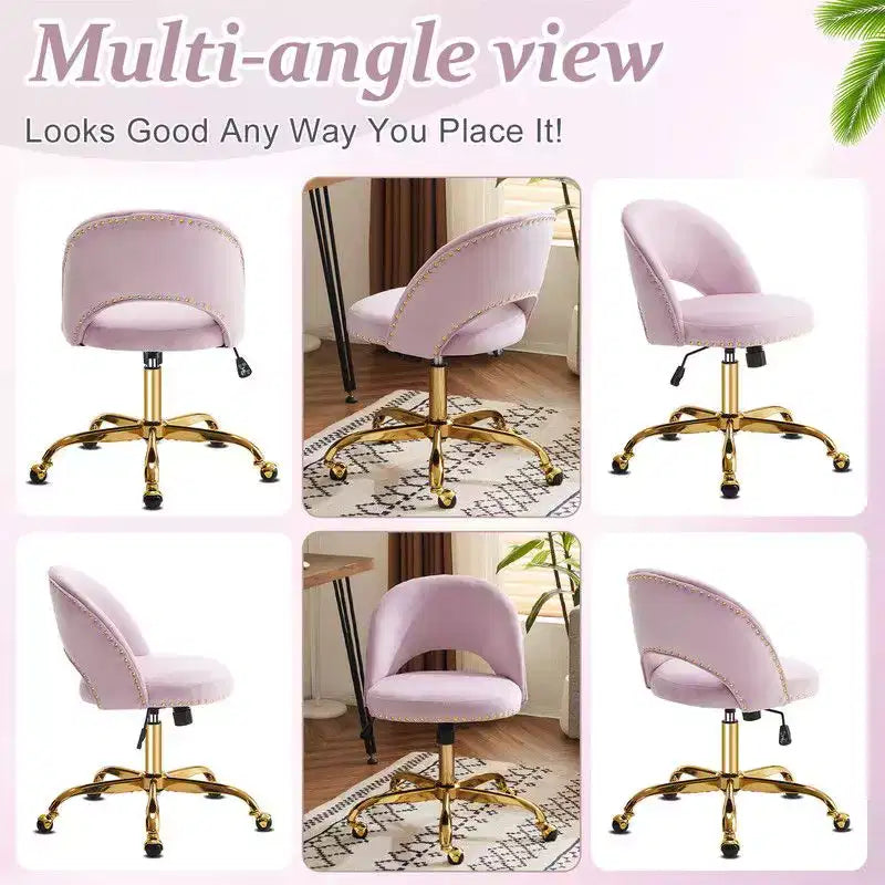 Fauteuil de bureau en velours – Hauteur réglable 48-58 cm, pivotant à 360°, 150 kg, avec roulettes