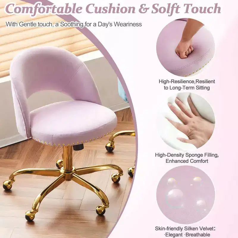 Fauteuil de bureau en velours – Hauteur réglable 48-58 cm, pivotant à 360°, 150 kg, avec roulettes