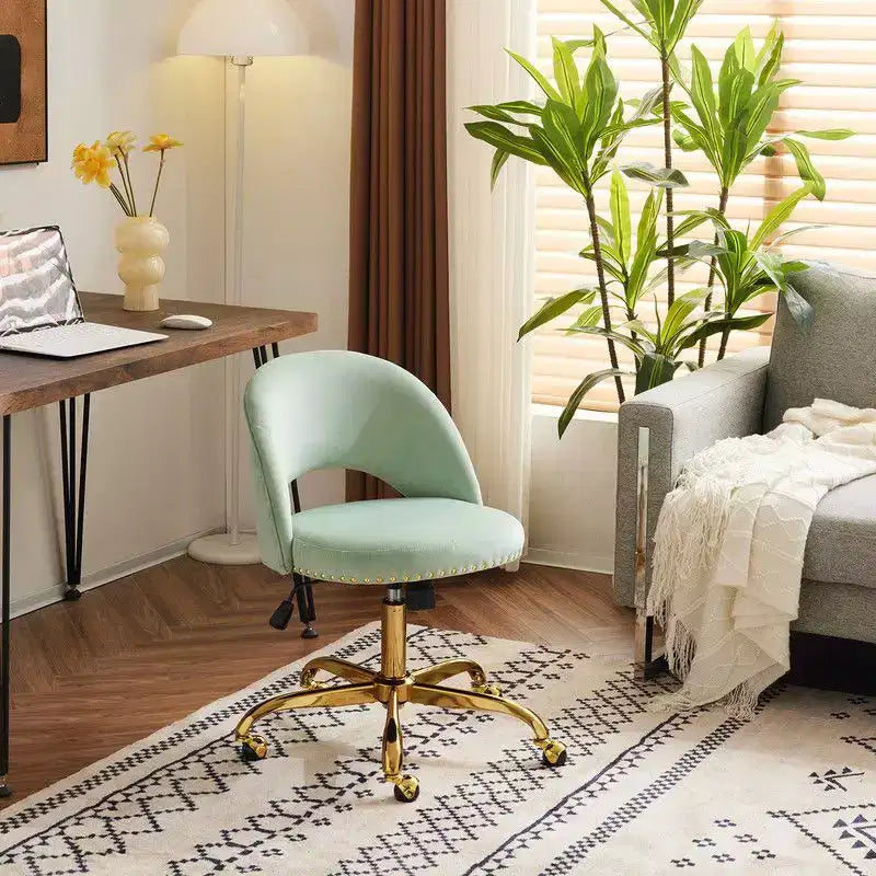 Fauteuil de bureau en velours – Hauteur réglable 48-58 cm, pivotant à 360°, 150 kg, avec roulettes