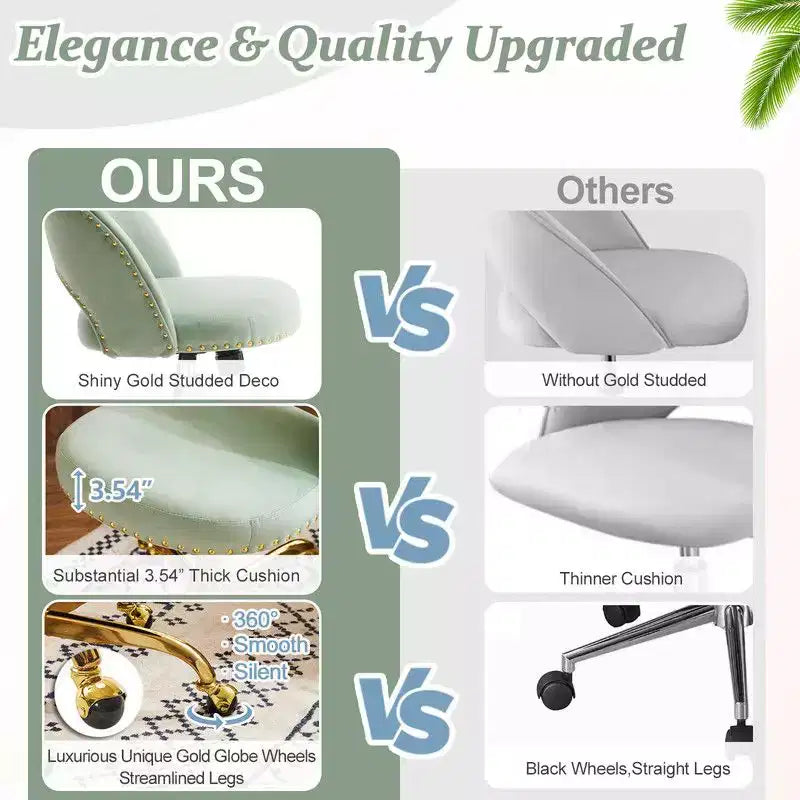 Fauteuil de bureau en velours – Hauteur réglable 48-58 cm, pivotant à 360°, 150 kg, avec roulettes
