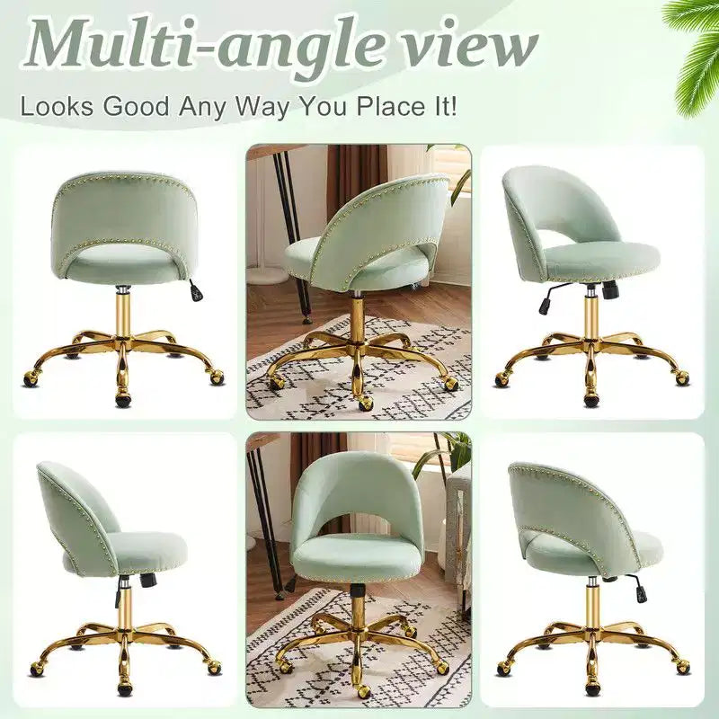 Fauteuil de bureau en velours – Hauteur réglable 48-58 cm, pivotant à 360°, 150 kg, avec roulettes