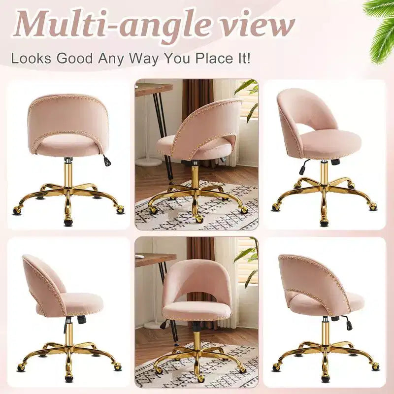 Fauteuil de bureau en velours – Hauteur réglable 48-58 cm, pivotant à 360°, 150 kg, avec roulettes