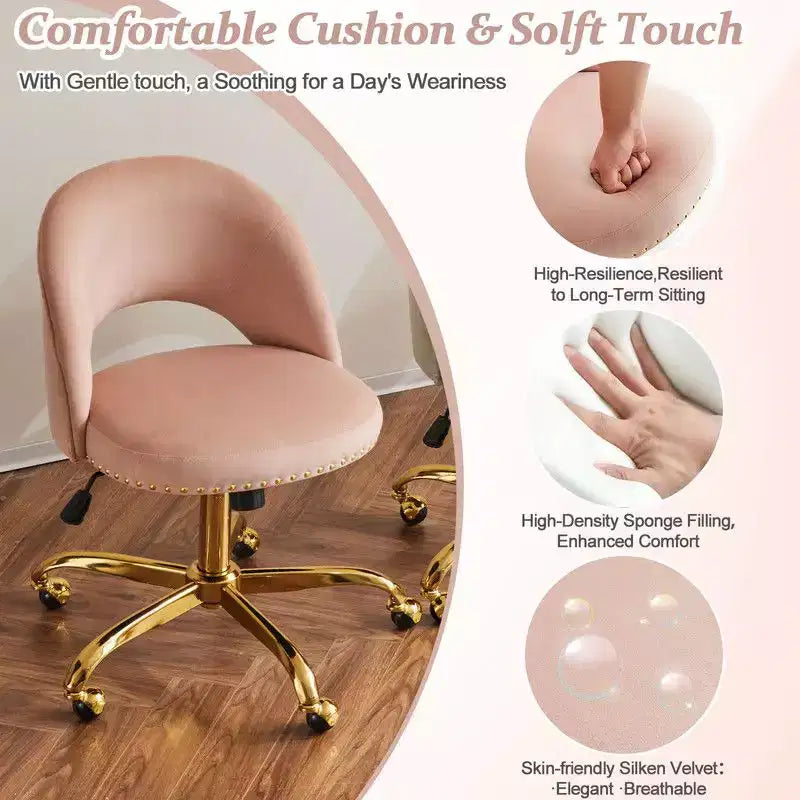 Fauteuil de bureau en velours – Hauteur réglable 48-58 cm, pivotant à 360°, 150 kg, avec roulettes
