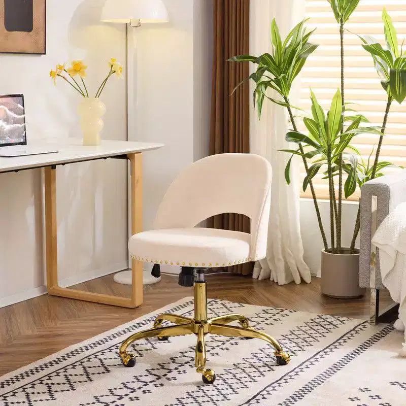 Fauteuil de bureau en velours – Hauteur réglable 48-58 cm, pivotant à 360°, 150 kg, avec roulettes