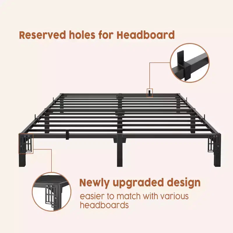 Cadre de lit plateforme en métal, taille double – hauteur 15 cm, capacité 360 kg, sans sommier à ressorts