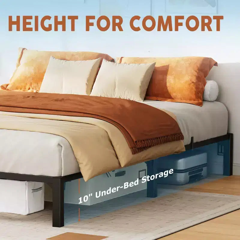 Cadre de lit plateforme en métal, taille double – hauteur 15 cm, capacité 360 kg, sans sommier à ressorts