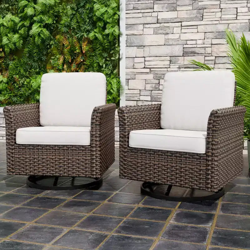 EAGLE PEAK Ocean Vista Outdoor Patio Chairs, All-weather PE Wicker 360-Degree Rocking Swivel Chairs with Cushions