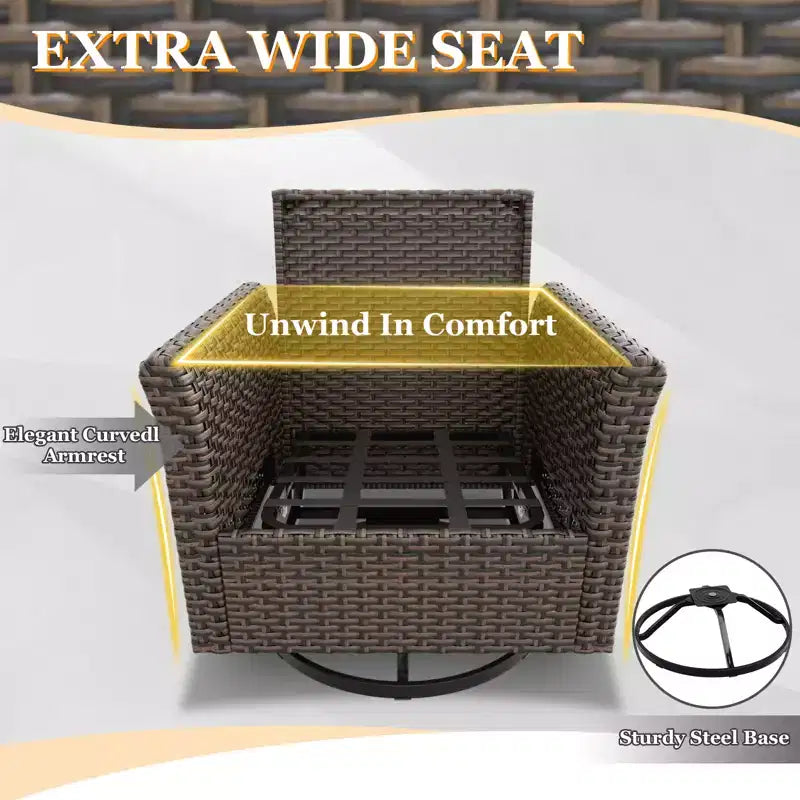 Fauteuils de jardin pivotants EAGLE PEAK Ocean Vista, en rotin synthétique résistant aux intempéries, avec coussins, rotation à 360 degrés