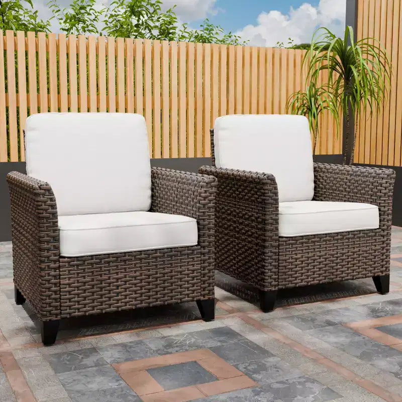 EAGLE PEAK Ocean Vista 2 Piece Outdoor Patio Chairs, Variated All-weather PE Wicker Single Dinnning Chairs with Cushions