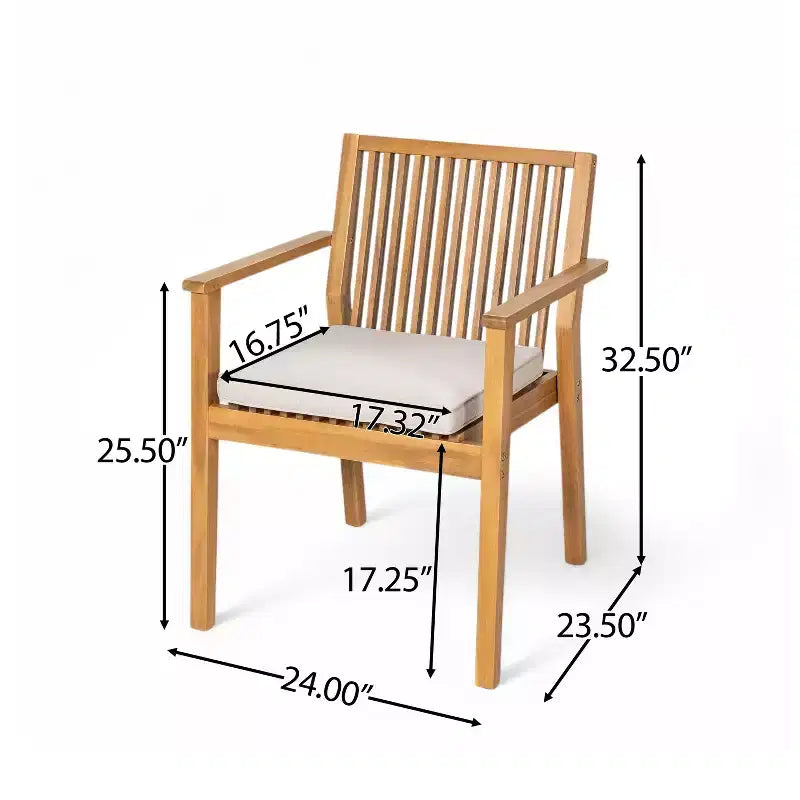 Chaises de salle à manger d'extérieur en bois d'acacia rustique Christopher Knight Home Sierra avec coussins (Lot de 2)