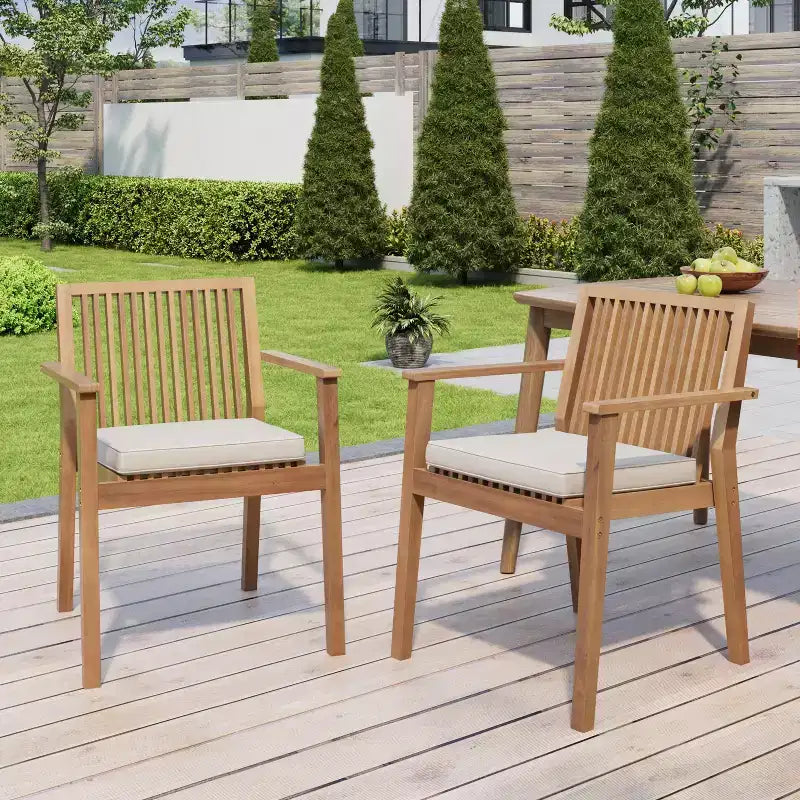 Chaises de salle à manger d'extérieur en bois d'acacia rustique Christopher Knight Home Sierra avec coussins (Lot de 2)