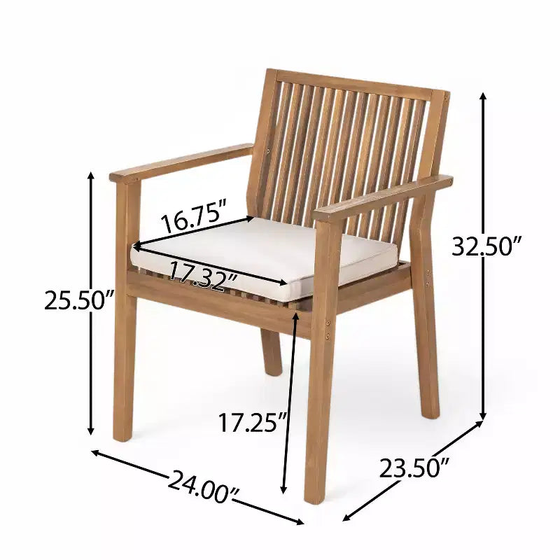 Chaises de salle à manger d'extérieur en bois d'acacia rustique Christopher Knight Home Sierra avec coussins (Lot de 2)