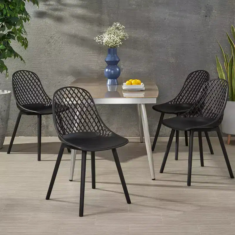 GDFStudio Lucy Outdoor Modern Resin Mesh Dining Chair (Set of 4)