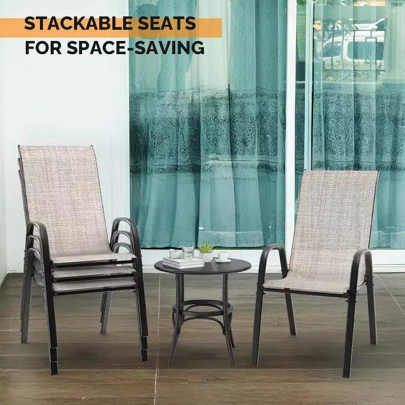 Chaises de patio empilables VINGLI avec dossier haut en textilène, accoudoirs, pour pelouse, piscine, jardin