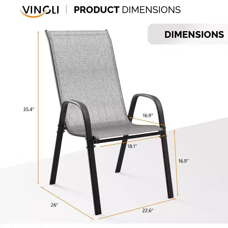 Chaises de patio empilables VINGLI avec dossier haut en textilène, accoudoirs, pour pelouse, piscine, jardin