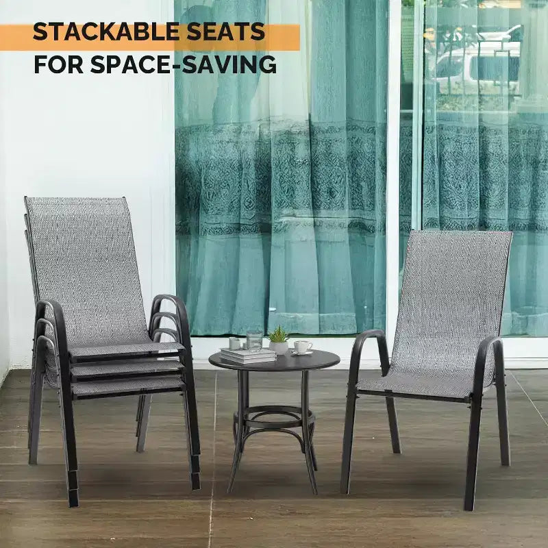 Chaises de patio empilables VINGLI avec dossier haut en textilène, accoudoirs, pour pelouse, piscine, jardin