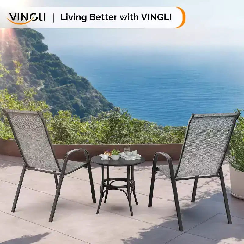 Chaises de patio empilables VINGLI avec dossier haut en textilène, accoudoirs, pour pelouse, piscine, jardin