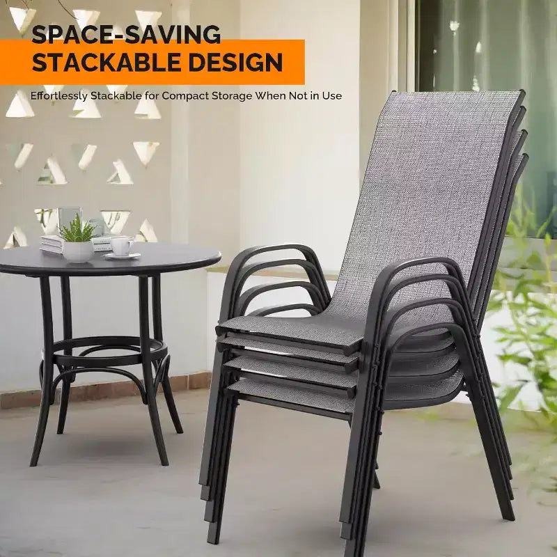 Chaises de patio empilables VINGLI avec dossier haut en textilène, accoudoirs, pour pelouse, piscine, jardin