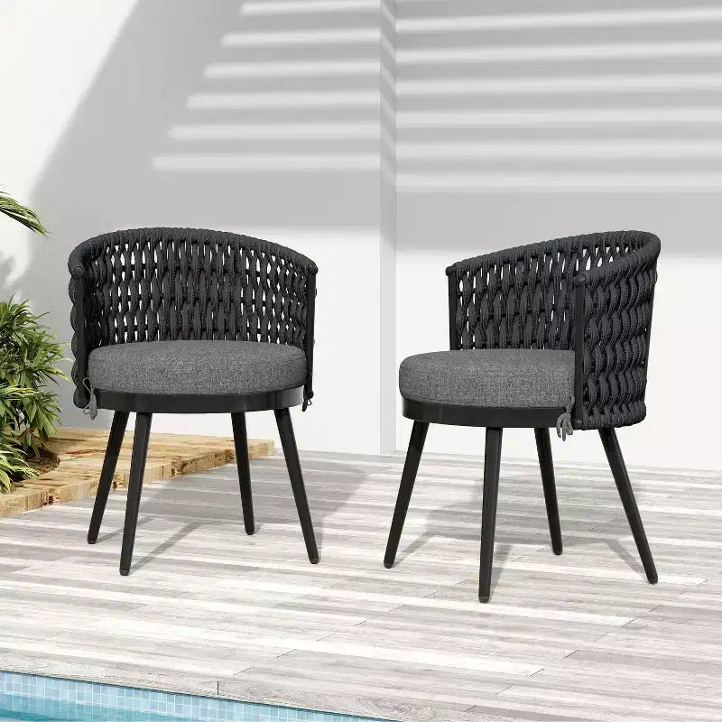 Christopher Knight Home Rouie Chaises de salle à manger d'extérieur modernes en corde tressée avec coussins (Lot de 2)