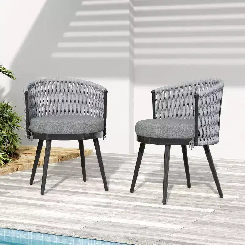 Christopher Knight Home Rouie Chaises de salle à manger d'extérieur modernes en corde tressée avec coussins (Lot de 2)