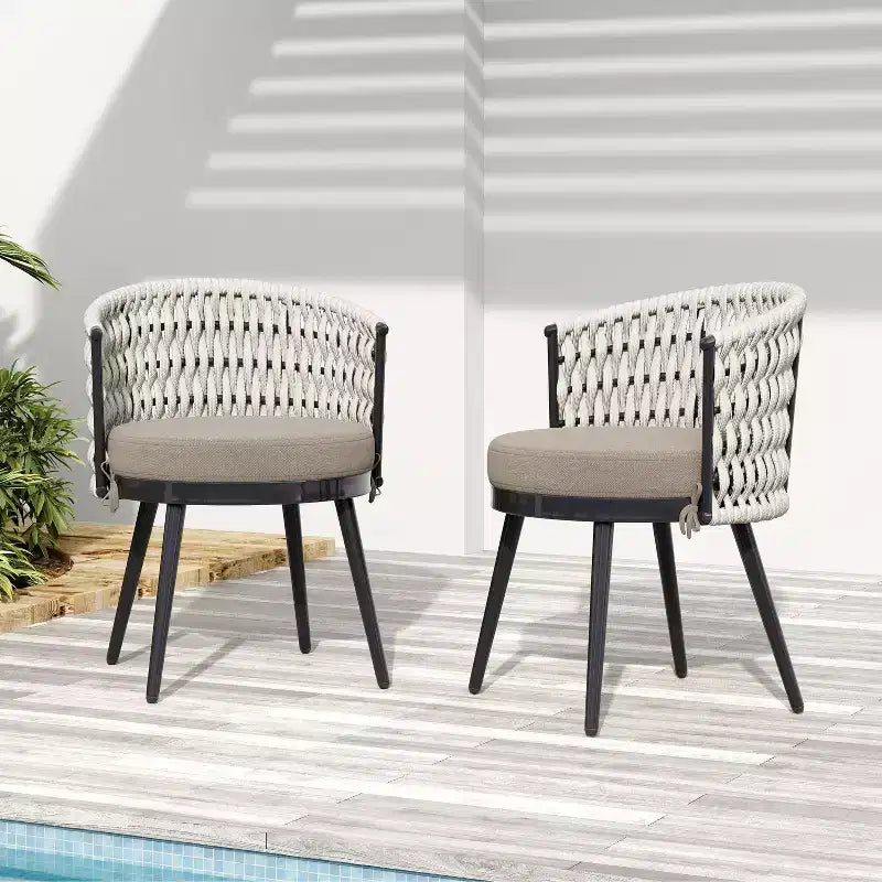 Christopher Knight Home Rouie Chaises de salle à manger d'extérieur modernes en corde tressée avec coussins (Lot de 2)