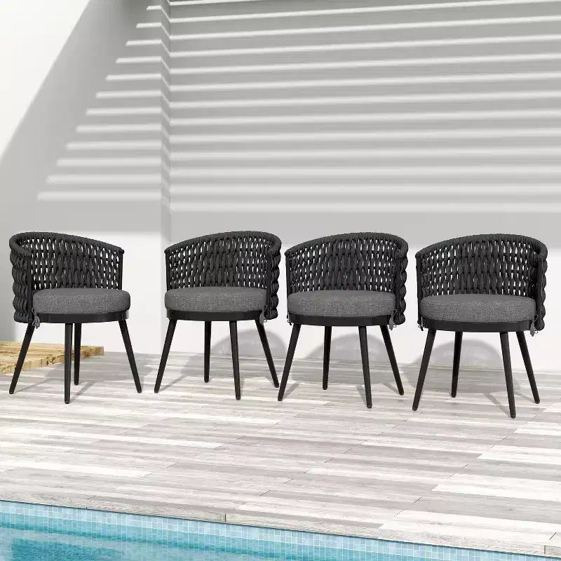 Christopher Knight Home Chaises de salle à manger modernes d'extérieur en corde tressée Laville avec coussins (Lot de 4)