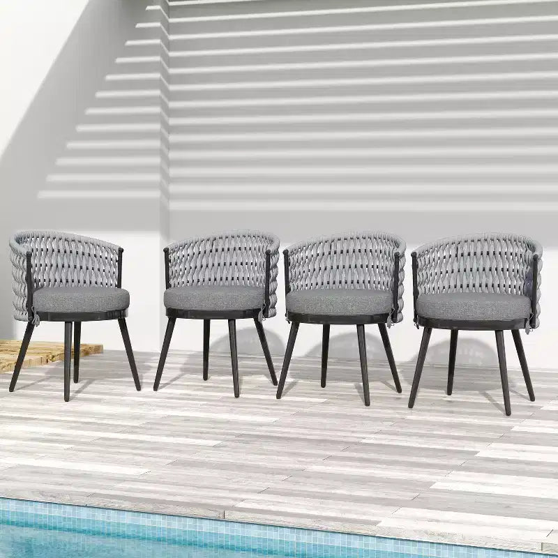 Christopher Knight Home Chaises de salle à manger modernes d'extérieur en corde tressée Laville avec coussins (Lot de 4)