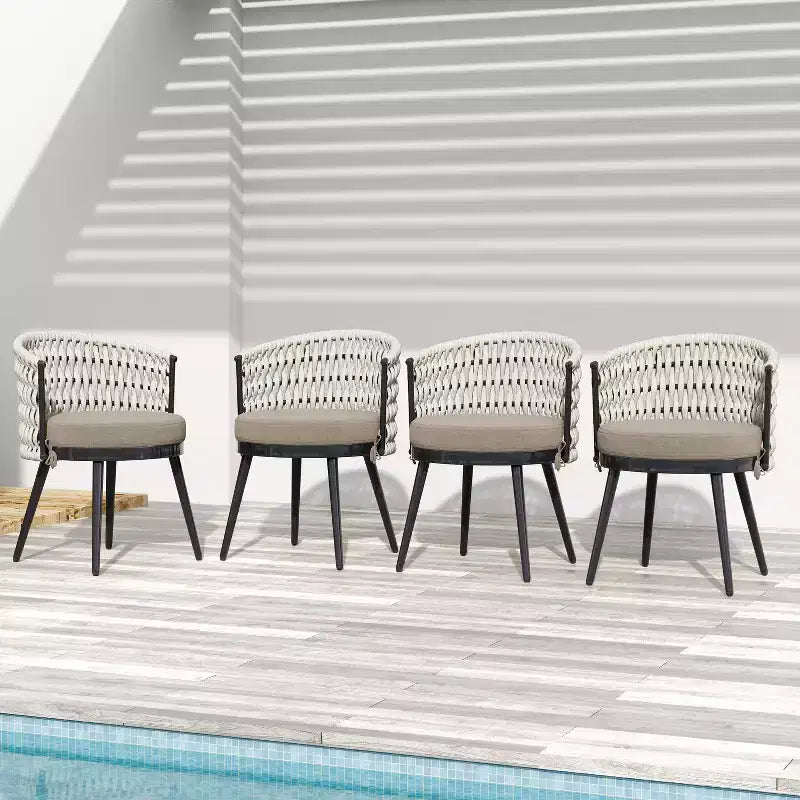 Christopher Knight Home Chaises de salle à manger modernes d'extérieur en corde tressée Laville avec coussins (Lot de 4)
