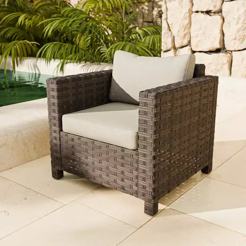 Fauteuil de jardin en osier tressé à la main EAGLE PEAK Harbor Haven avec coussin profond résistant aux intempéries et rotin large, chaises de mobilier de patio