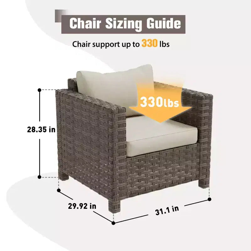 Fauteuil de jardin en osier tressé à la main EAGLE PEAK Harbor Haven avec coussin profond résistant aux intempéries et rotin large, chaises de mobilier de patio
