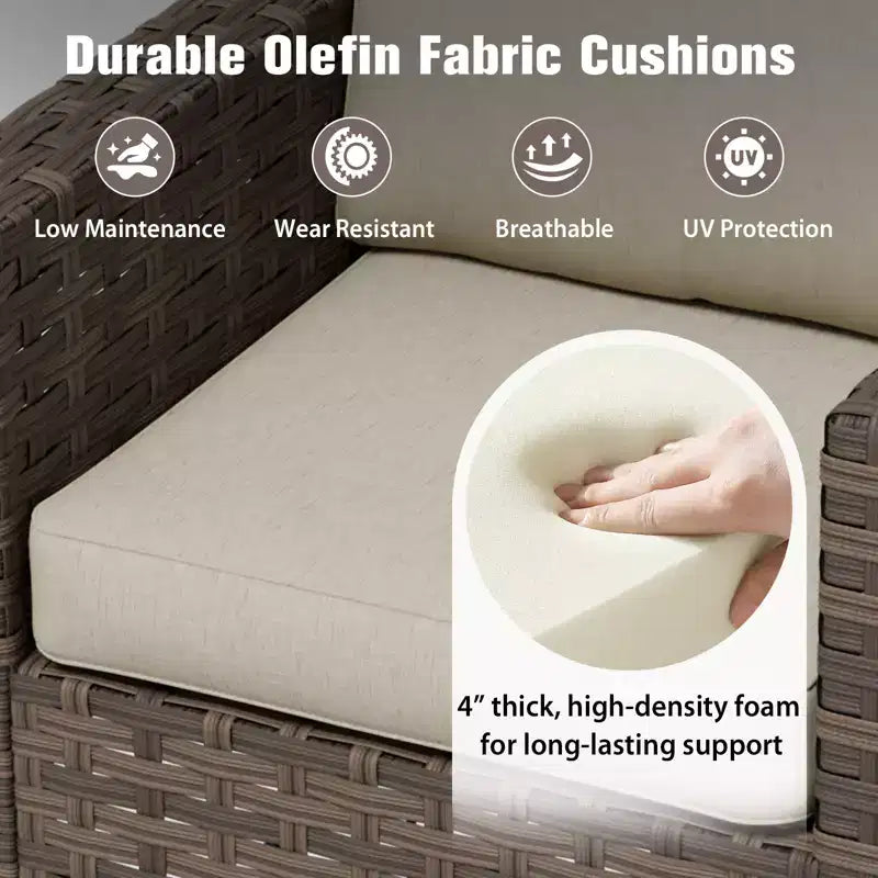 Fauteuil de jardin en osier tressé à la main EAGLE PEAK Harbor Haven avec coussin profond résistant aux intempéries et rotin large, chaises de mobilier de patio